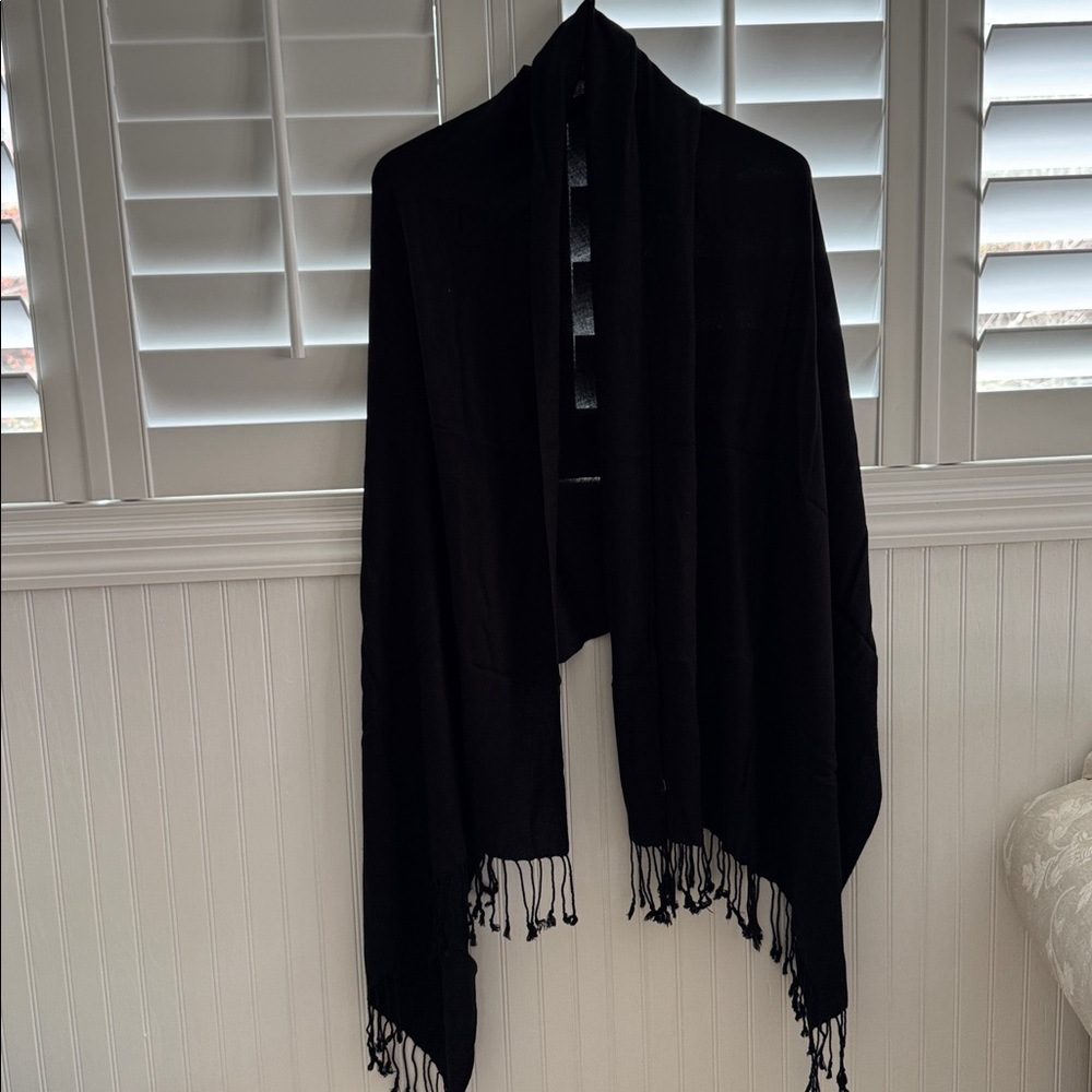 Black scarf.  Fringed hem